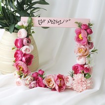 캘리그라피 코랄핑크로즈 납골당꾸미기 봉안당리스 꽃장식조화 성묘꽃 추모꽃, 개인단, 실내 사용, 20x20cm