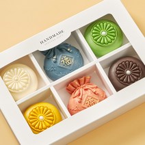 선물 세트 명절 복주머니 전통문양 수제비누 6구+쇼핑백 설 단체 행사 어린이 천연비누 선생님 집, 6구) 혼합연꽃+쇼핑백