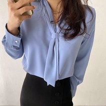 네모 여성용 타이리본 블라우스