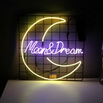 청년공방 달 네온사인 주문제작 미니간판 홈바 나래바 무드등 집들이선물, 노랑