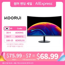후석모니터 KOORUI 커브드 모니터 PC 게이머 Led 노트북용 1080p HD 게이밍 HDMI 호환 60hz 디스플레이 24 인치, [01] Black, [01] EU 플러그