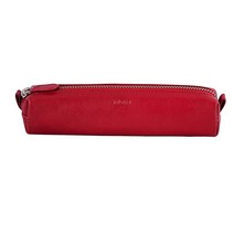 DiLoro Leather Zippered Fountain Ballpoint Rollerball Pens and Pencils Case Holder Pouch Genuine Ful, Red