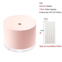 초음파 가습기 미스트 메이커 무선 디퓨저 휴대용 usb 초음파 가습기 홈 2000mah, 핑크 5필터, 협력사