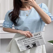 셀러허브 패션 여자 대학생 소개팅룩 체크 반팔 블라우스