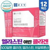 종근당 어린 콜라겐 수용성콜라겐 저분자 피쉬콜라겐 펩타이드 500달톤 엘라스틴 가수분해물 히알루론산 비오틴 함유 석류맛, 60스틱 x 12개