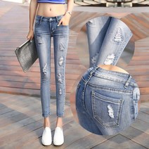 SAMARA 청바지 스키니진 패션 찢어진 바지 여름 긴바지 데일리룩