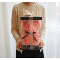 Becond 장미꽃 로즈베어 꽃다발 대형 꽃선물 플라워박스 화이트데이 선물, 스몰, 피치핑크