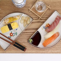 일본 반달 회접시 나눔 접시 일식 초밥 그릇, 1. 반달_화이트 동백