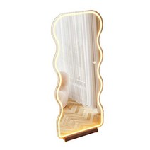 스탠드 웨이브 전신 거울 예쁜 감성 데코 경대 곡선, 180x80cm거울(조명없음/원목컬러 받침대)