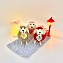 크리스마스 장식 인테리어 소품 펠트 양 인형 걱정인형 돈워리, 세트(핑크&그레이&레드)