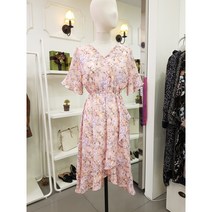 해리앤 여성 허리 밴딩 브이넥 튤립 원피스 HMSP3509