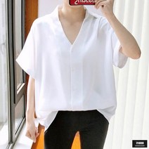 가바바 여성 빅사이즈 블라우스 시원한 시폰소재 브이넥 반팔 블라우스 G46173