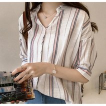 출근룩 여리 여성스러운 반팔 스트라이프 셔츠 블라우스 예쁜 러블리 패션