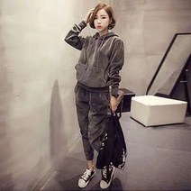 SHENGBO여성 가을 겨울 라지 사이즈 기모 투피스 패션 골드 벨벳 캐주얼 맨투맨 트레이닝 세트BK002102988