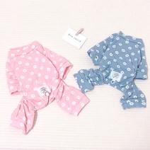강아지옷 꽃패턴 올인원 잠옷 실내복, 핑크