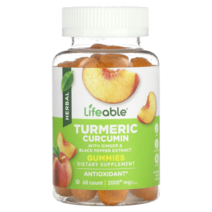 Lifeable 튜메릭 강황 커큐민 구미피치 1000mg 60정 피페린, 1병