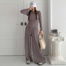 여성 트레이닝 셋업 골지 후드집업 와이드팬츠 헬스복 세트