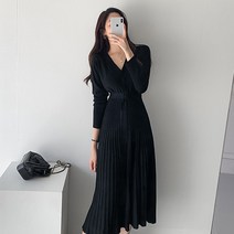 이너윈 벨트 플리츠 주름 니트 원피스