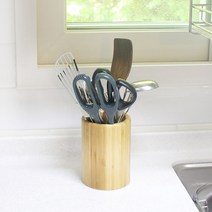 우드 나무 원형 수저통 집게 조리도구 꽂이 통 보관통