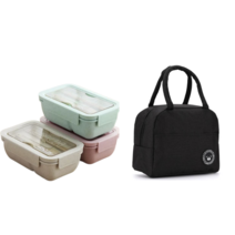 직장인 친환경 도시락통+보온도시락 가방 세트, 1100ML, 아이보리set