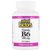 Natural Factors 비타민B6 피리독신 HCI 100mg 90정, 1개, 기본
