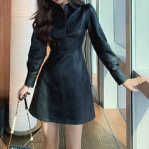 저스트메리드 블랙 가죽 레더 레자 여성 캐주얼 데일리 미니 원피스 C19