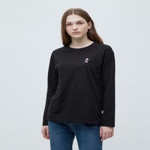 헤지스 블랙 캐릭터자수 면 긴팔티셔츠 HSTS2D114BK