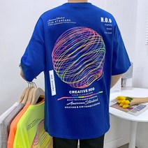 애드매이브 남자 특양면 써클 프린팅 커플 오버핏 반팔티 6컬러 반팔 티셔츠