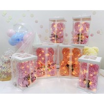 발롱발롱즈 장미곰돌이 로즈베어 장미꽃 led곰인형 여자친구생일선물, LED 전구, 블랙, 연핑크