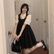 Makone 여성용 세트프린세스 스커트 세트 퍼프 소매 기질 수술 셔츠+멜빵 스커트 나시 원피스 스위트 투피스