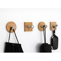 붙이는 접착식 강력 우드 벽고리 벽후크 고정집게 차박용 폴대걸이 캠핑용품 주방 옥상 카페, 원목사각사선타입