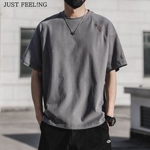 JUST FEEL!NG 남성 아이스 쿨링 면마 여름 반팔 티셔츠 트레이닝 속건 쿨맥스 단색 티셔츠 빅사이즈