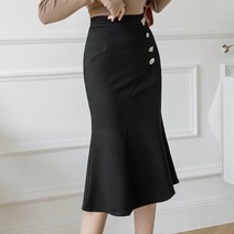 [랜덤플레이] 사선 버튼 포인트 머메이드 라인 미디 스커트