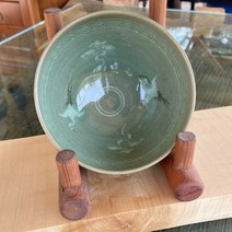 한국 특별한 도자기 은은한 청자 구름 학 꽃무늬 오목 다완 말차 가루차 찻잔 다기, 난 무늬 운학 다완