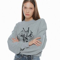 [MCT 5136] 크루넥 로고플라워 나염 크롭 맨투맨 (그레이)