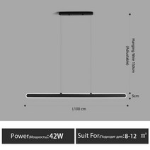 멀리스트 화이트 LED 다이닝 룸 램프 다이닝 테이블 바 사무실 램프 북유럽 섬 한 단어 긴 서재 샹들리에, Black L100cm_Neutral light 400