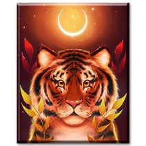 SHEXIU 3D 원형 보석십자수 키트 일체형 캔버스 액자 50 x 40 cm, AE106  달빛 아래의 호랑이x1세트