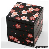 일본 HAKOYA 사쿠라 3단 사각찬합(라지형), 180블랙, 1개