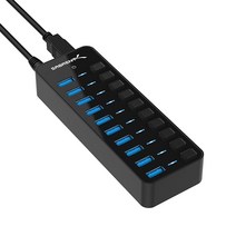 사브렌트 로켓 SABRENT 10 포트 60W USB 3.0 허브(개별 전원 스위치 및 LED 포함) 12V/5A, 텐포트