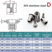 10/20pcs M3 M4 M5 M6 M8 304 스테인레스 스틸 탄소강 알루미늄 플랫 헤드 블라인드 리벳 너트 인서트 스크류 볼트 용, 20pcs M6|304stainless steel D