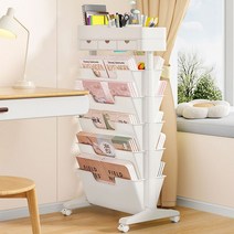 Roomxyd 이동식 책꽃이 북트롤리 북카트 수납 정리함 책선반 수납장, 화이트, 5단