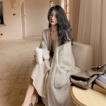 가을 겨울 앙고라 스웨터 코트 여 도톰 박시 나른 바람 롱 니트 가디건 러쉬