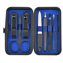 N A 8pcs Stainless Steel Nail Clippers Set Scissores Tweezer Ear Pick Multi Function Daily Hand Foot, 8pcs_Blue