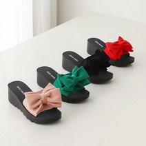 오픈토 패브릭 리본 여성 샌들 슬리퍼 통굽 5cm