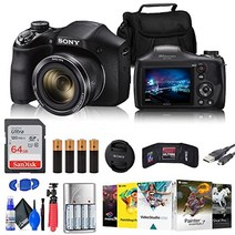 소니 사이버샷 dsc-h300 디지털 카메라(블랙)(dsch300b) + 64GB 메모리 카드 + 카드 리더기 + 코렐 포토 소프트웨어 + 케이스 + 플렉스 삼각대 + 4xaa 배