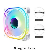 키트 팬 120mm Ar12pro 냉각 쿨러 4 핀 컴퓨터 케이스 Can 5v3pin 무제한 공간 12cm Ventilador ikongou Pc 방열판, [01] Single Fan, [01] A-RGB, [01] WHITE, 01 Single Fan