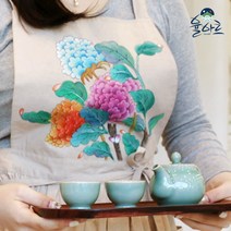 민화그리기 린넨앞치마 민화본그림 앞치마만들기 DIY, 모란도핑크