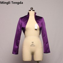 브라이덜샤워 셀프웨딩 촬영 본식 신부 맞춤 제작 새틴 재킷 랩 웨딩 패션 칼라 어깨를 으덮는 긴 소매 볼