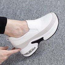 런슈즈 8.5cm 에어굽 가죽 여성 키높이 슬립온 스니커즈