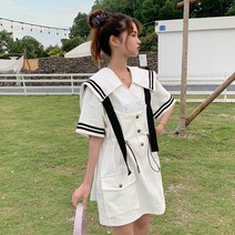 마린원피스 마린룩 멜빵 여름옷 신 중학교 허리보정 짧은 점프슈트 스커트룩 341030462